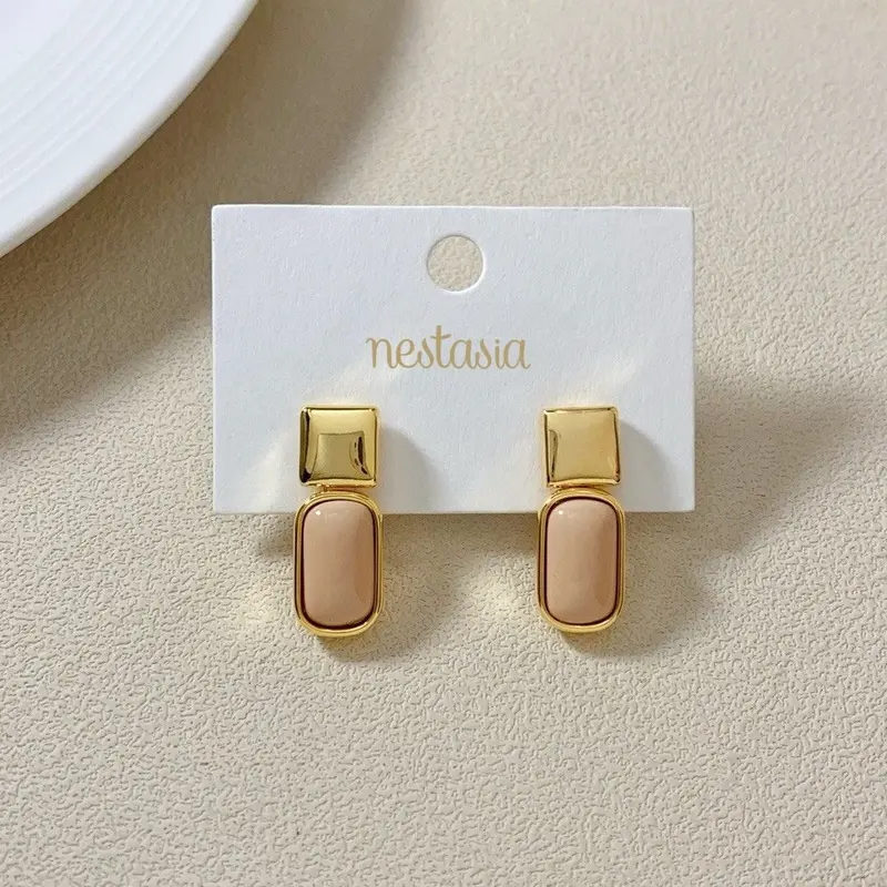 Beige And Gold Tone Mixed-Material Earrings 1