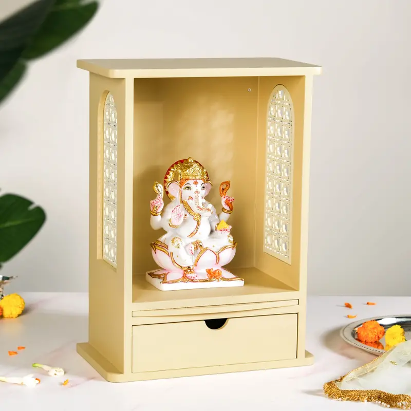 Beige Medium-Sized Pooja Mandir – Traditional Home & Office Altar (30X17X42Cm) 1