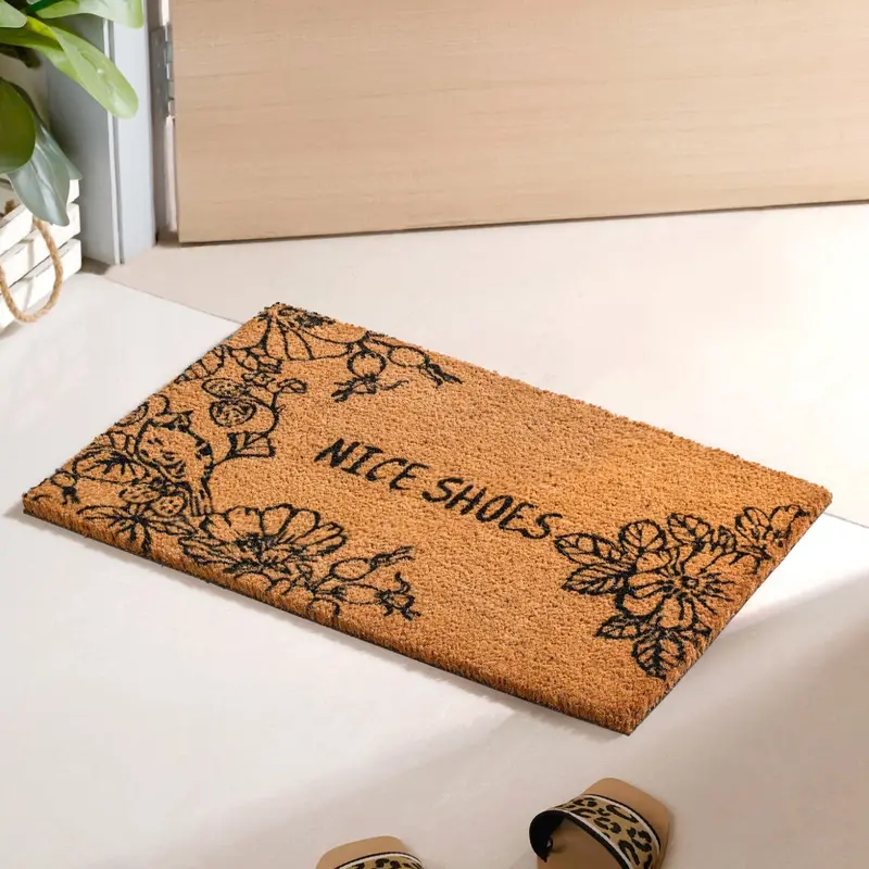 Beige Natural Coir Doormat – 24" X 16" ‘Nice Shoes’ Textured Entry Mat 1