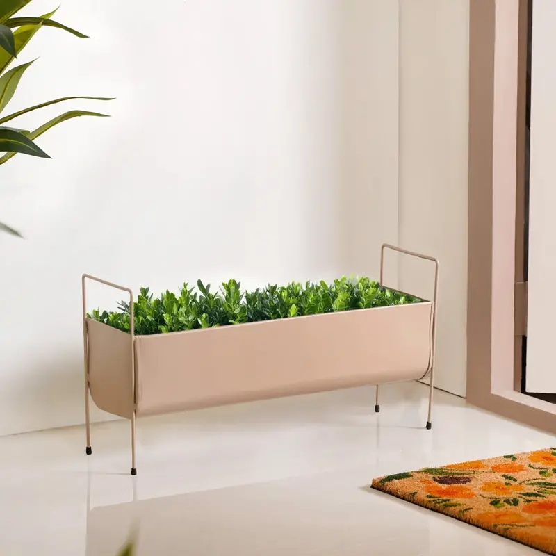 Beige Raised Trough Planter With Integrated Handles 1