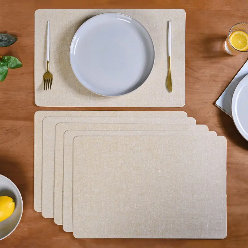 Beige Rectangular Dining Table Mats – Set Of 6 1