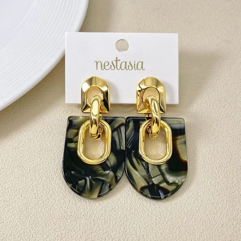 Black-And-Green Marbled Arch Dangle Earrings 1
