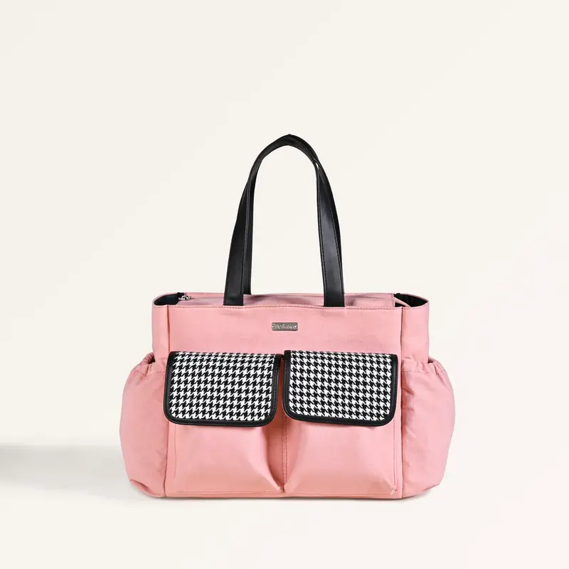 Black And Pink Oversized Canvas Carryall Bag 1
