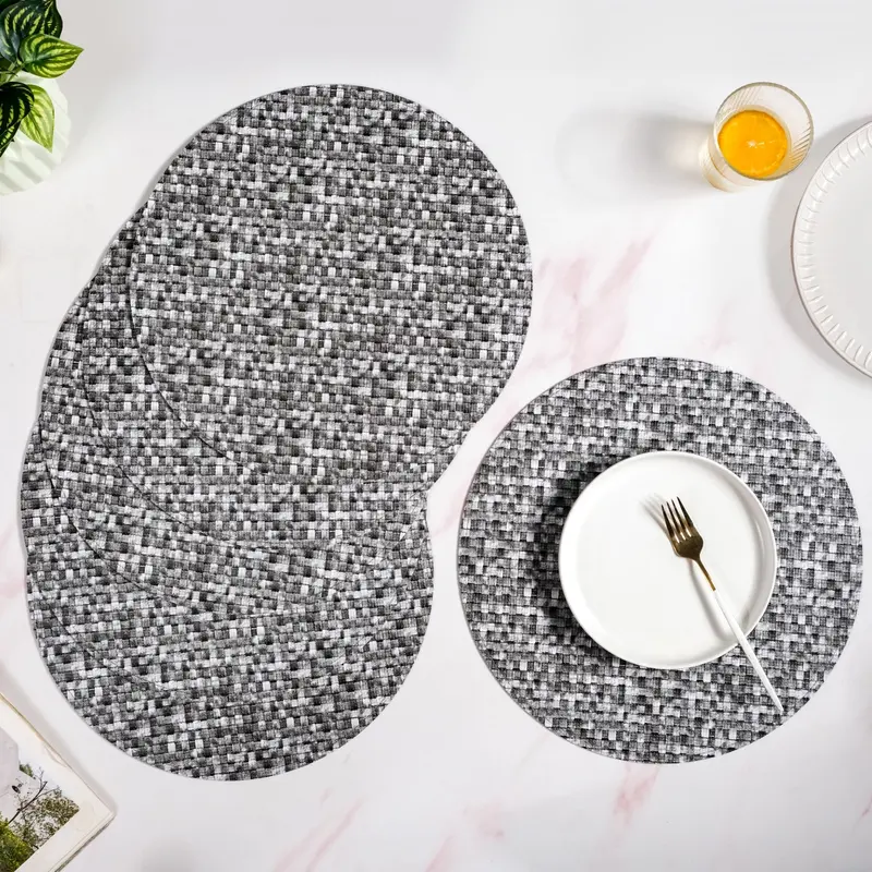 Black-And-White Intrecciato Weave Round Table Mats (6-Pack) 1