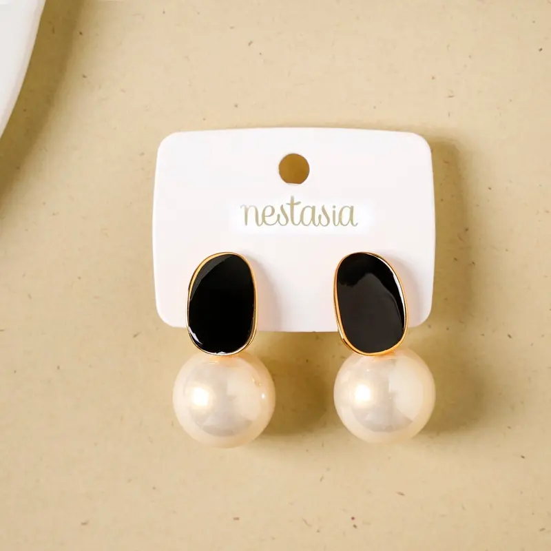 Black And White Pearl Drop Earrings 1