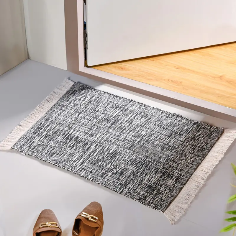Black-And-White Tweed-Effect Cotton Non-Slip Floor Mat – 96X53Cm 1