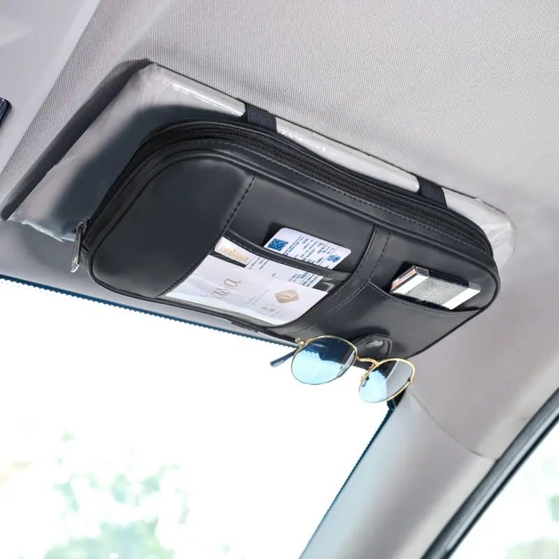 Black Car Sun Visor Organizer With Storage Pockets 1