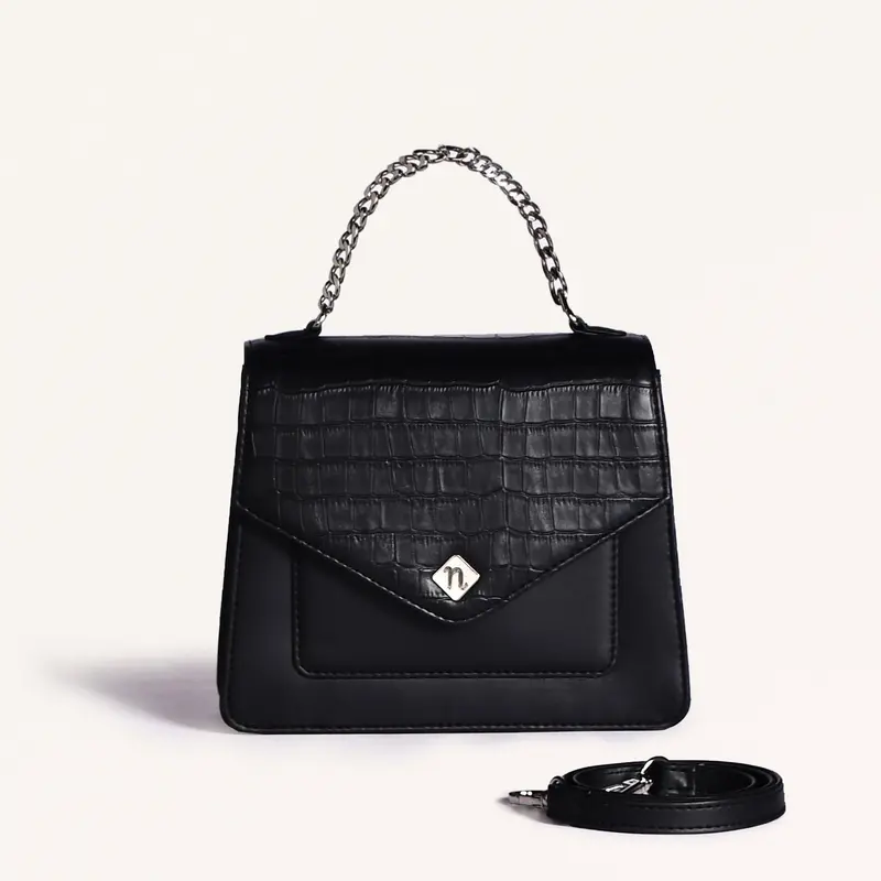 Black Crocodile-Texture Sling Bag 1