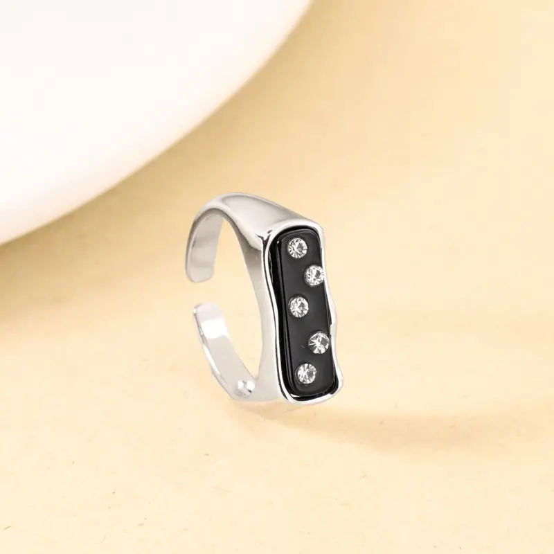 Black Domino Stone-Studded Silver Ring 1