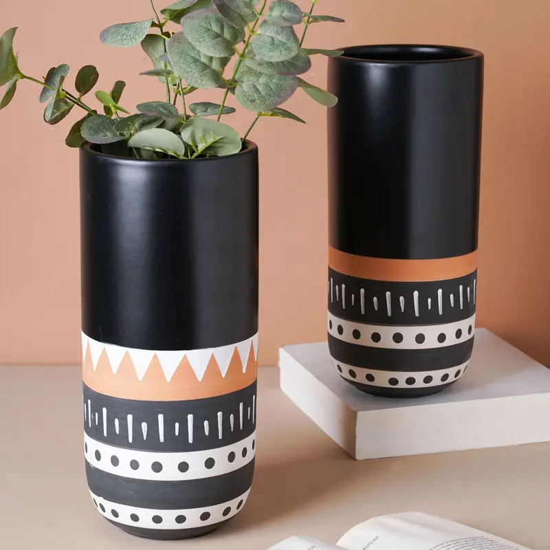 Black Ethnic-Style Flute-Shaped Ceramic Vase 1