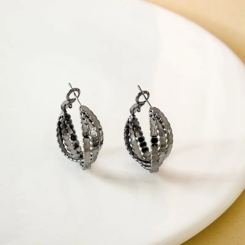 Black Interwoven Ridge Hoop Earrings 1