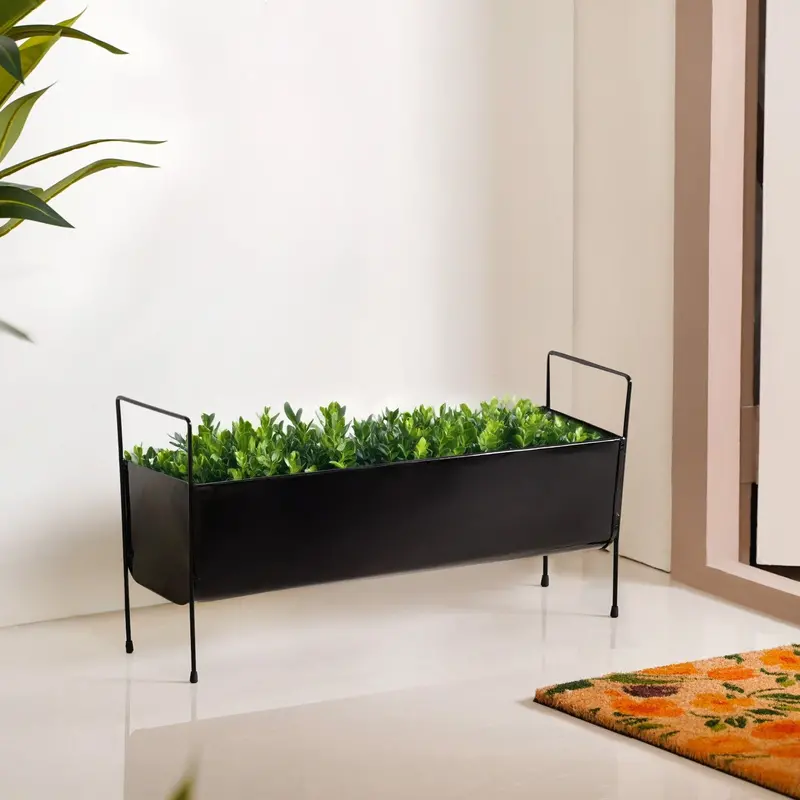 Black Iron Raised Trough Planter With Ergonomic Handles 1