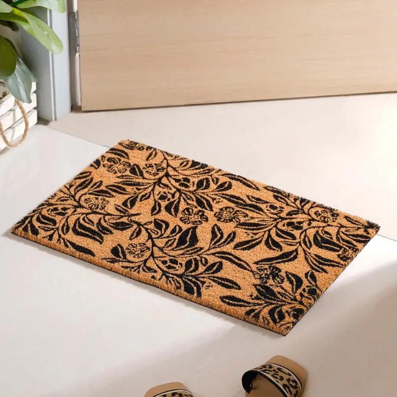 Black Magnolias Design Coir Floor Mat – 24" X 16" Stylish Doormat 1
