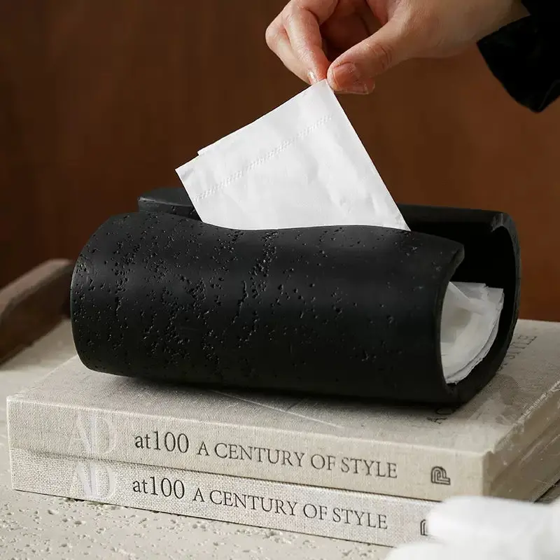 Black Sculptural Wave Tissue Holder 1