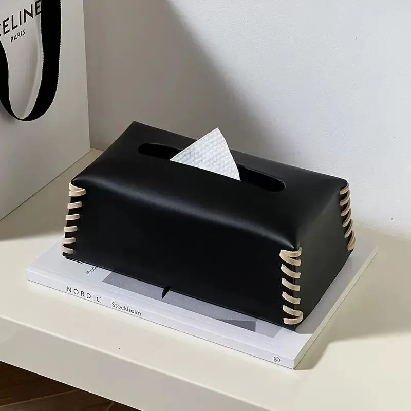 Black Vegan Leather Tissue Box Stand 1