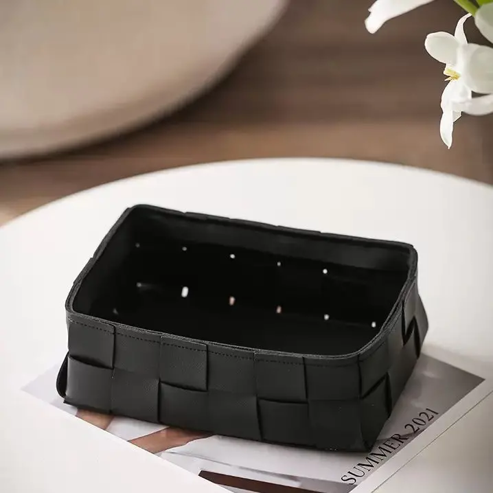 Black Vegan Leather Utility Basket 1