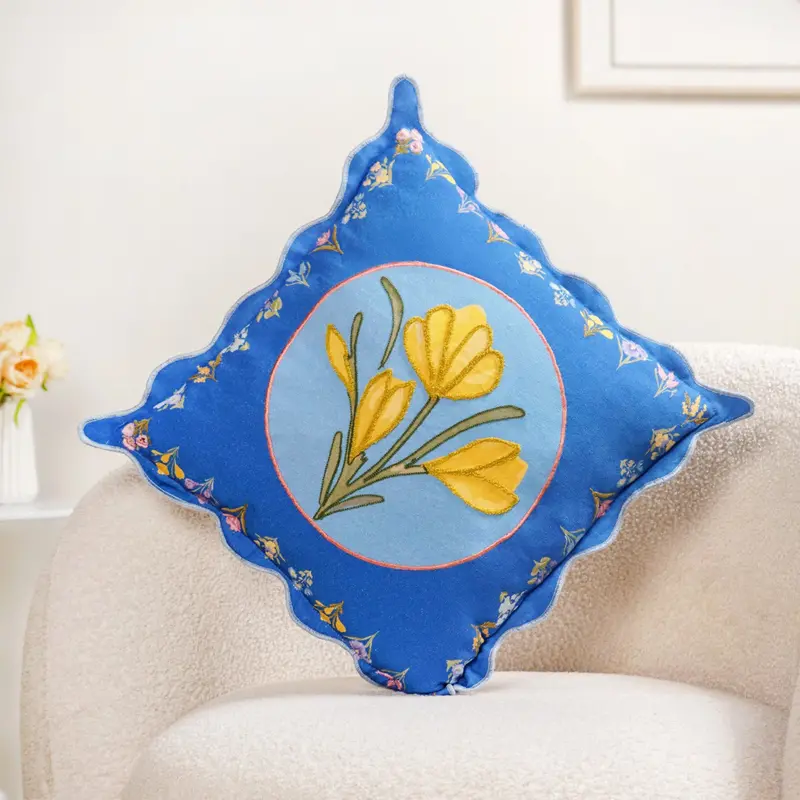 Bloom Era Blue Courtyard Cotton Cushion Cover – 43X43 Cm, Serene Tone & Texture 1