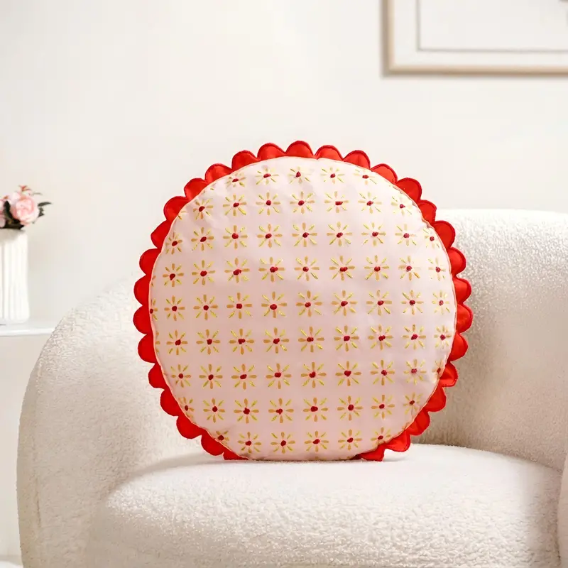 Bloom Era Gaillardia Cotton Cushion Cover – Round 43 Cm, Nature-Inspired Pattern 1