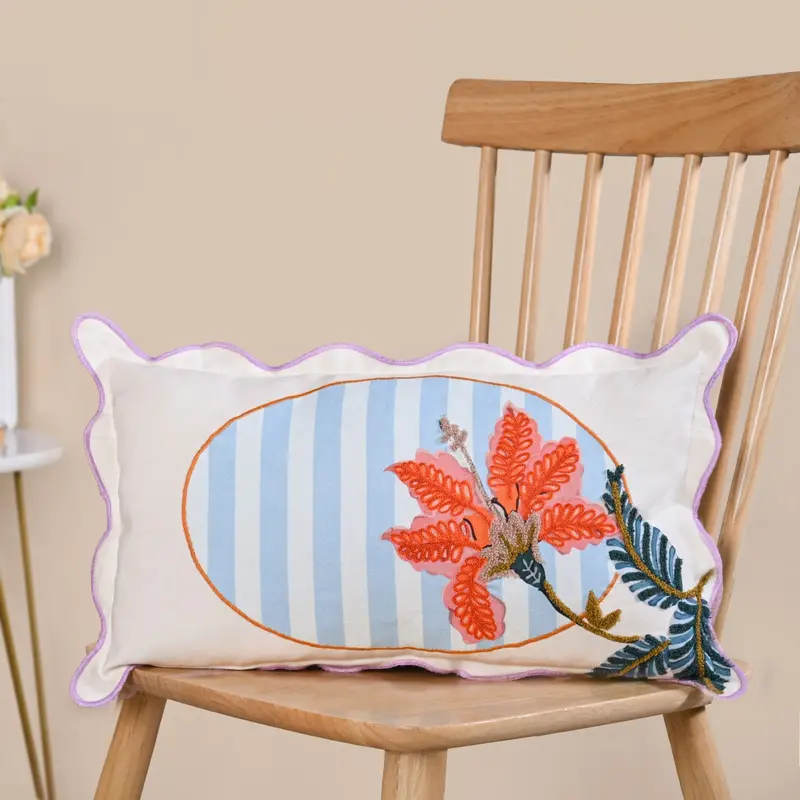 Bloom Era Hibiscus-Print Cotton Cushion Cover – 50X30 Cm, Vibrant Botanical Design 1