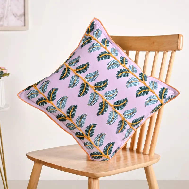 Bloom Era Ivy Cotton Cushion Cover – 43X43 Cm, Organic Leaf Embellishment 1