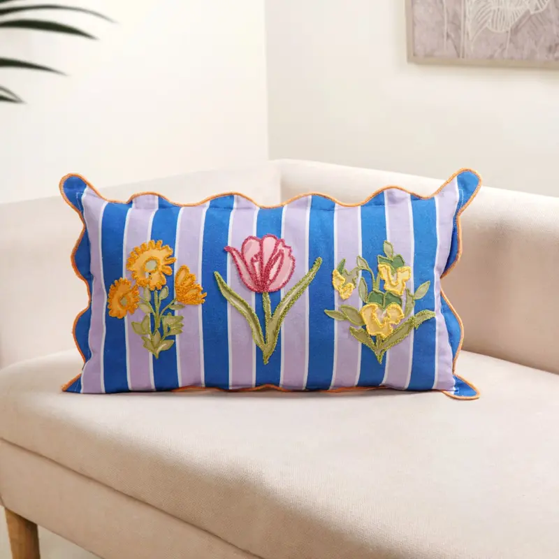 Bloom Era Striped Cotton Cushion Cover – 50X30 Cm, Boho-Inspired Decor 1