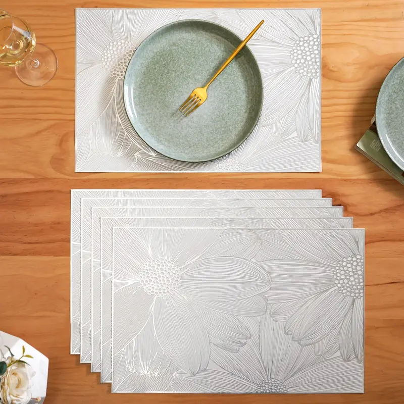 Blooming Flower Silver Placemat Set – Six Delicate Metallic Mats 1