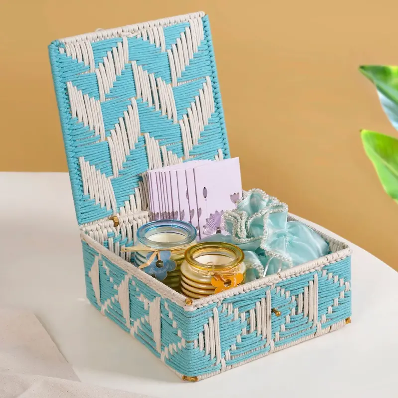 Blue-And-White Multipurpose Handwoven Storage Basket – Crisp, Coastal-Inspired Woven Organizer 1