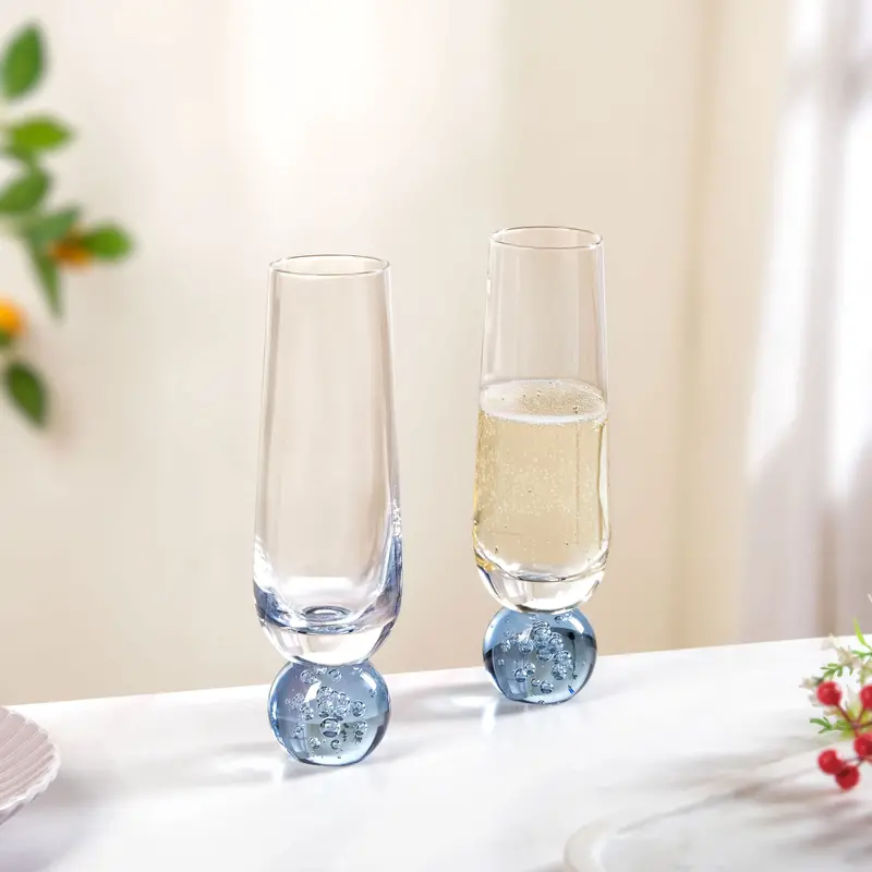 Blue Ball-Base Champagne Flutes – 280Ml, Set Of 2 Festive Stemmed Glasses 1