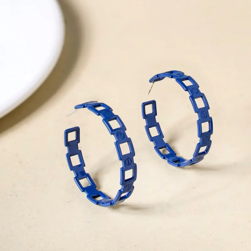 Blue Chain-Link Hoop Earrings 1