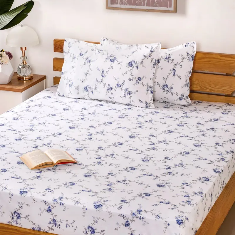 Blue Floral King Bed Linen Set – Premium 180 Tc Pure Cotton Duvet Cover & Pillowcases (275X275 Cm) 1