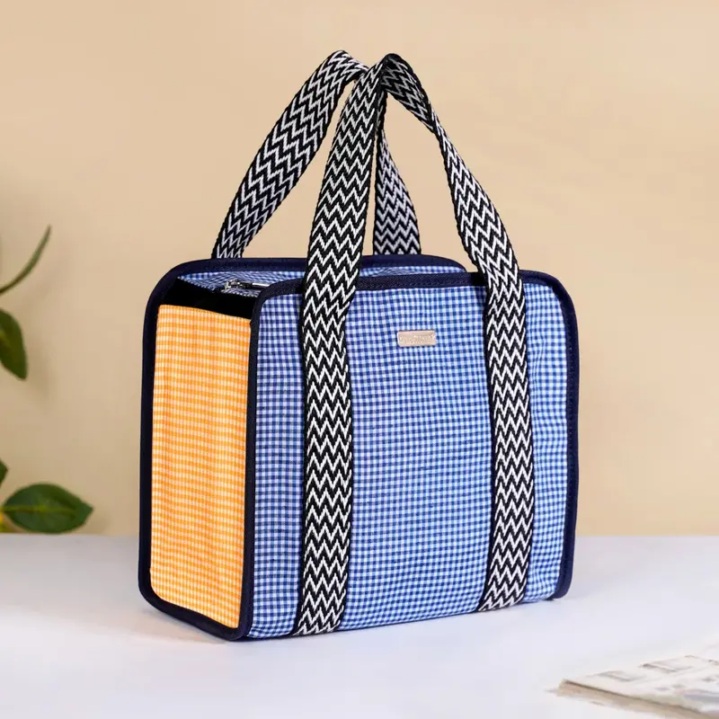 Blue Gingham Insulated Lunch Tote 1