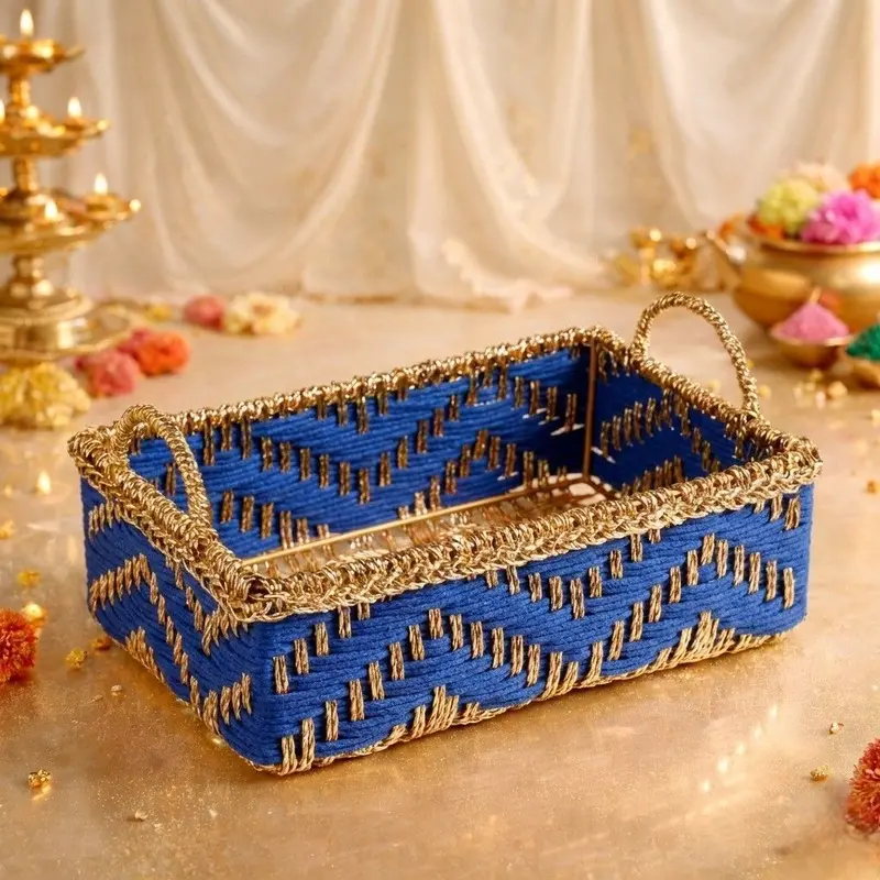 Blue Handwoven Basket – Classic Natural-Fiber Storage Or Decorative Hamper 1