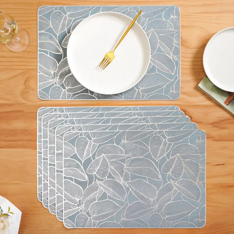 Blue Leaf Cluster Placemat Set – Six Coordinated Dining Mats 1