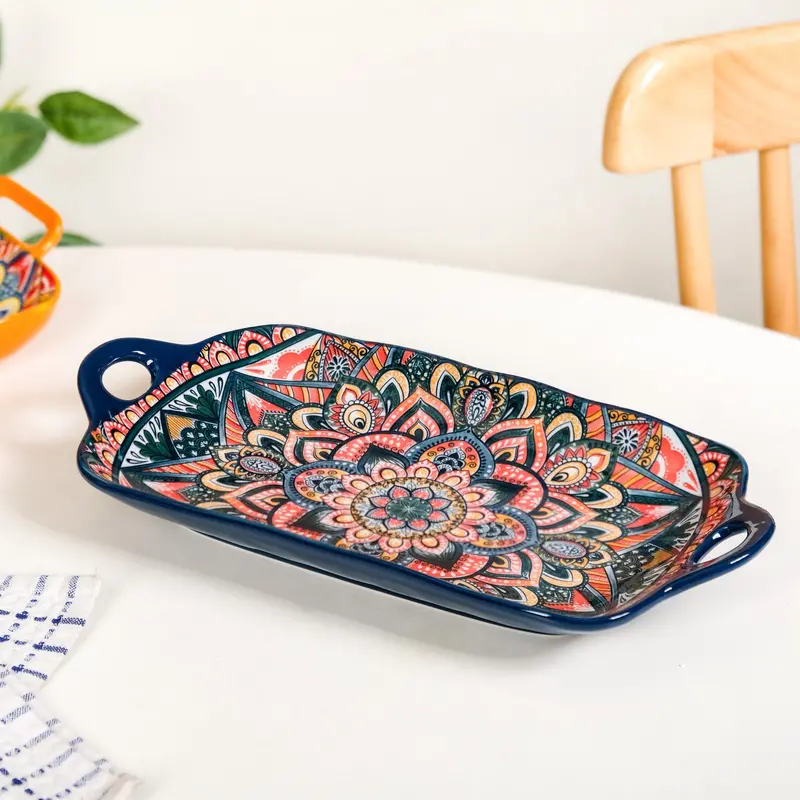 Blue Mandala Melange Ceramic Long Platter For Serving 1