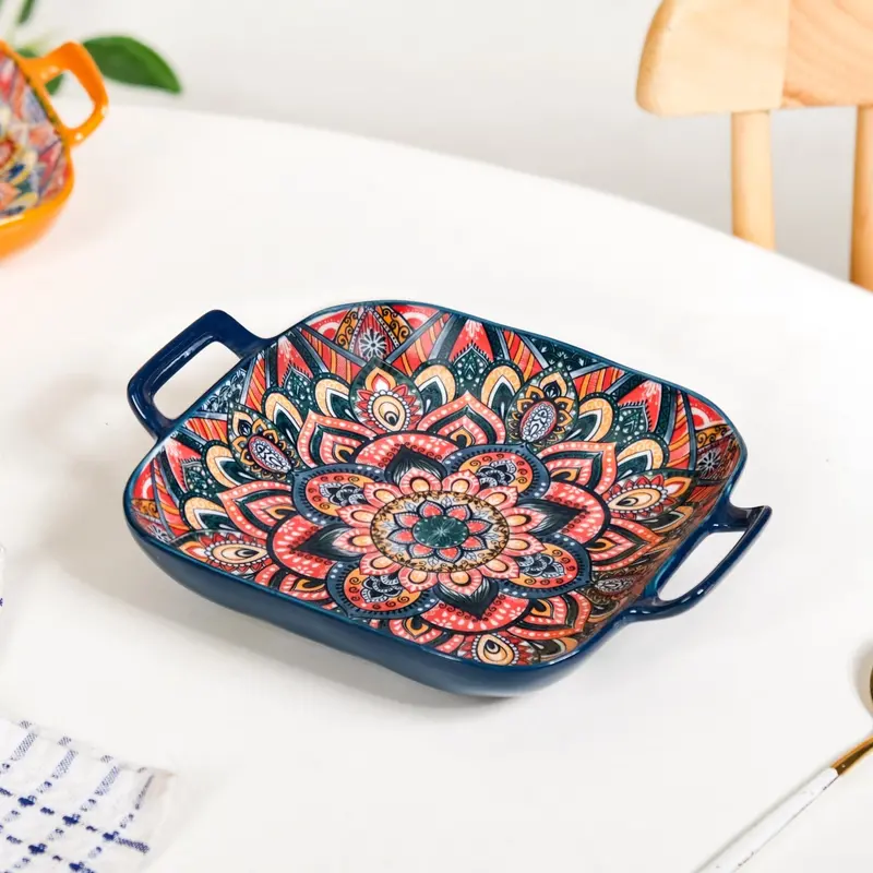 Blue Mandala Melange Square Ceramic Serving Tray 1