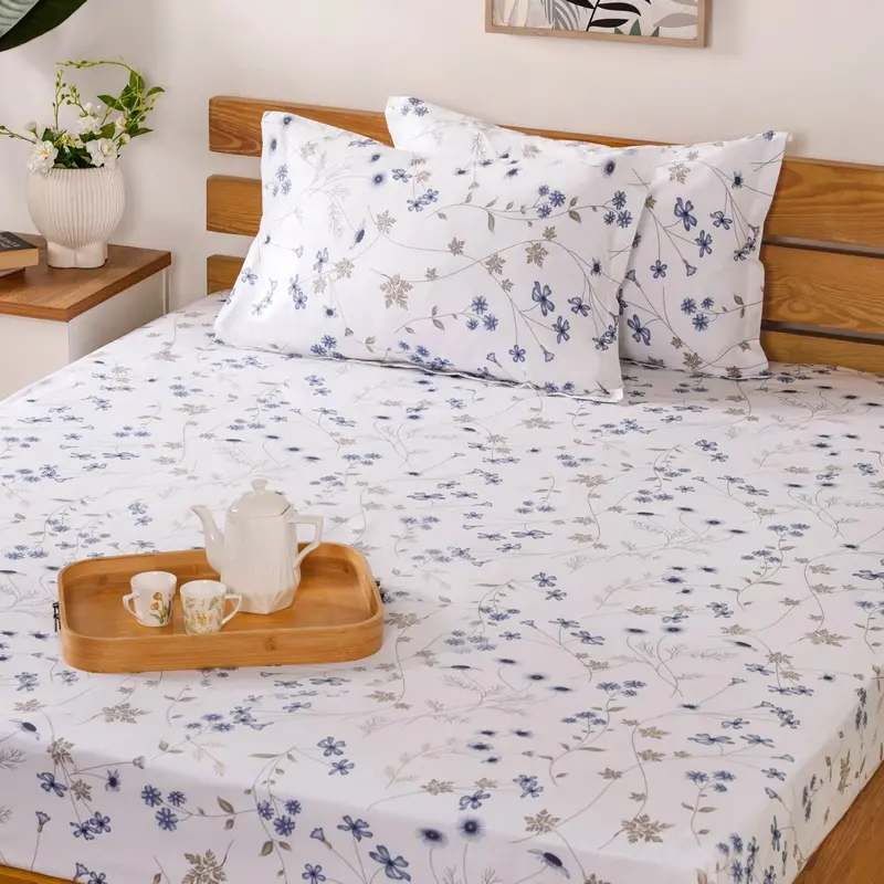 Blue Printed King Size Bed Sheet Set – 180 Tc Pure Cotton Duvet Cover + Pillowcases (275X275 Cm) 1
