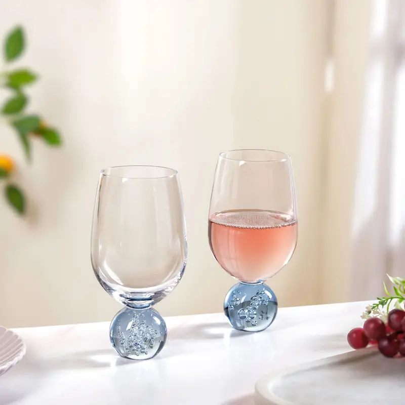 Blue Sphere-Shaped Wine Glasses – 400Ml, Set Of 2 Artisanal Drinkware 1