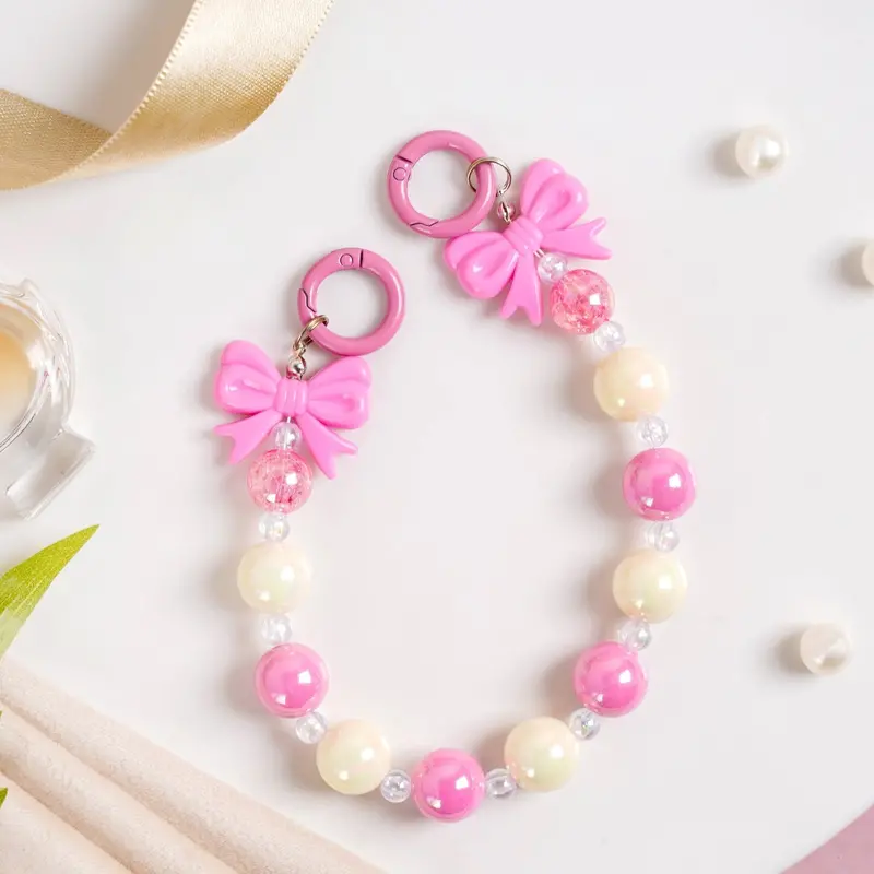 Blush Pink Ribbon Bow Keychain 1