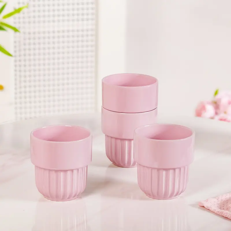 Blush Pink Snugsy Stackable Ceramic Cups (4 Pcs, 280Ml) 1
