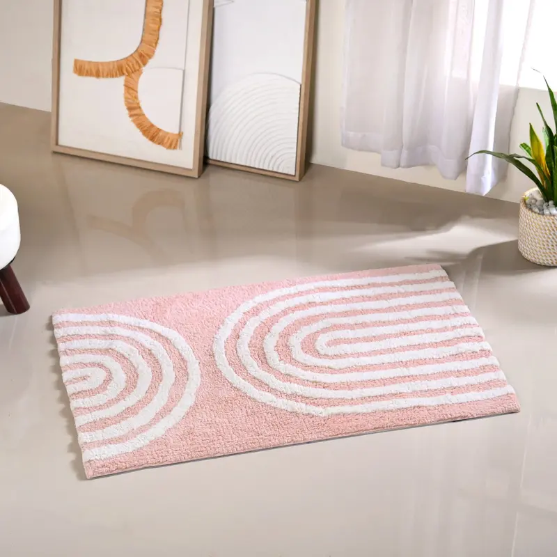 Blush Pink Tufted Cotton Non-Slip Floor Mat – 82X52Cm 1