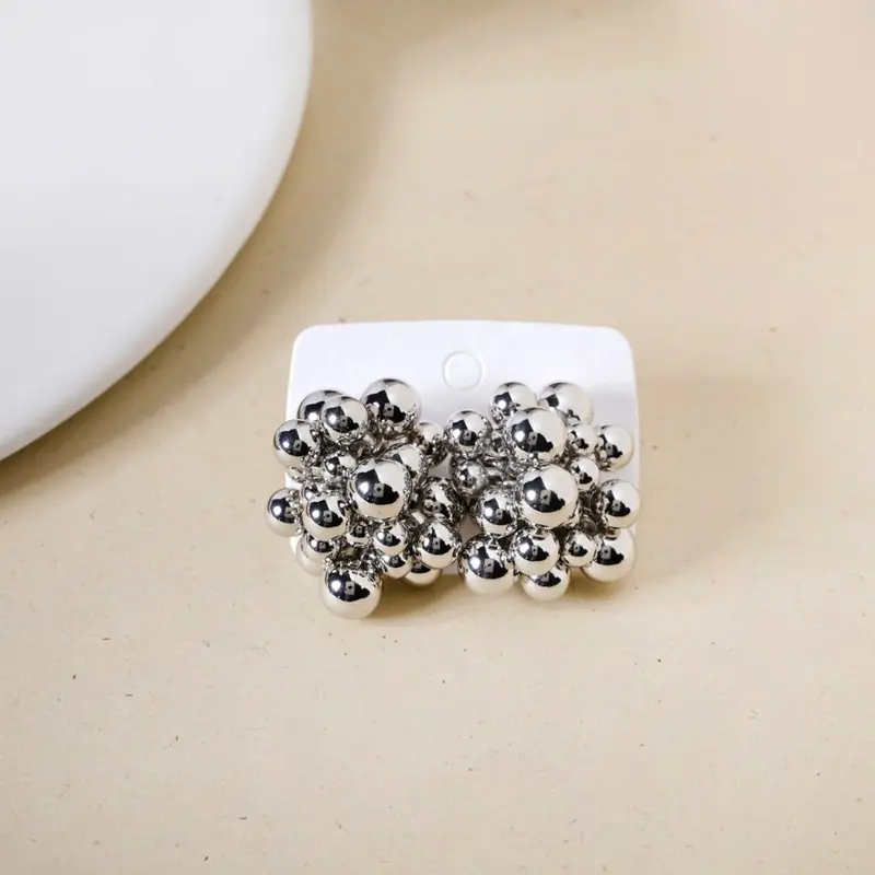 Bold Beaded Cluster Silver Earrings 1