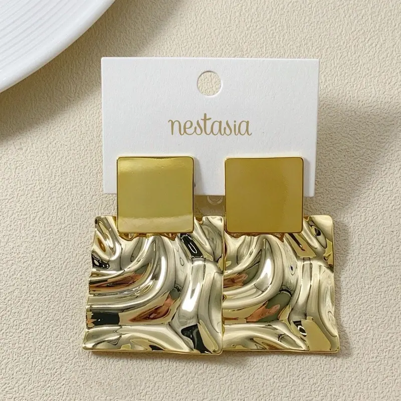 Bold Hammered Gold Statement Dangle Earrings 1
