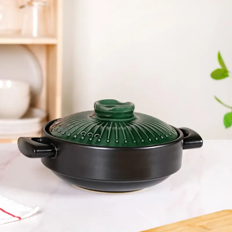 Botanica Green Ceramic Casserole – 2L Eco-Friendly Stovetop & Oven Cooking Pot 1