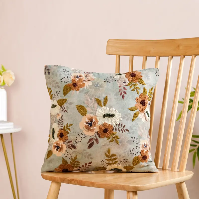 Botanical-Print Embroidered Pillow Cover – 40X40Cm 1