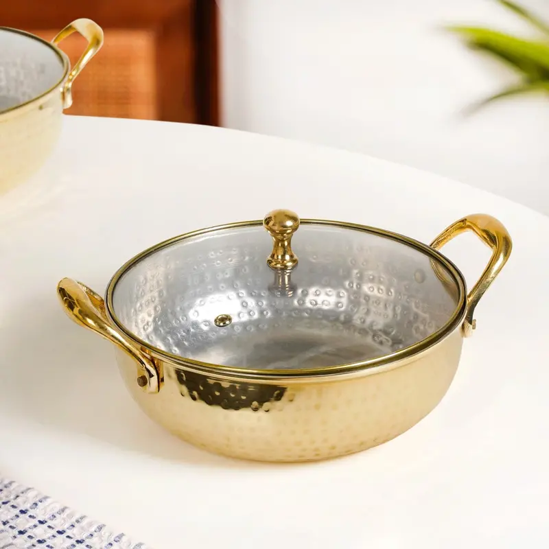 Brass Cooking Kadhai With Transparent Glass Lid – 2.5L 1