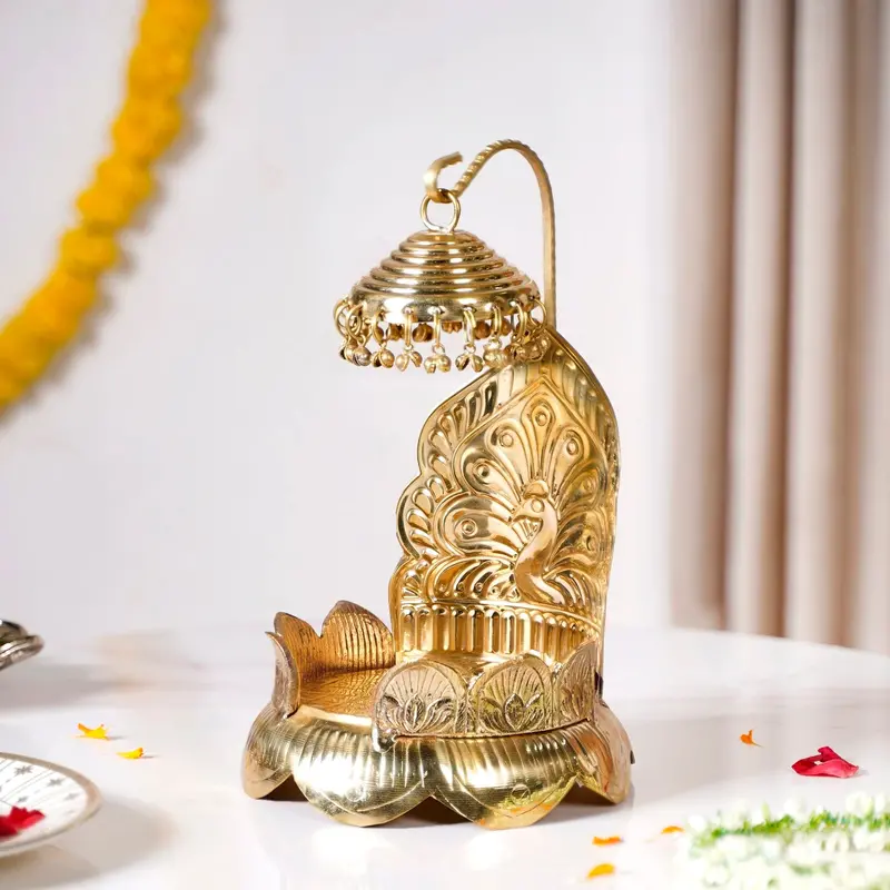 Brass Krishna Throne Featuring Lotus And Peacock Embossing 1