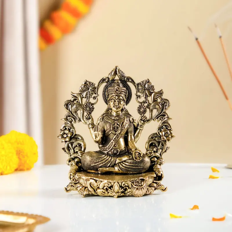 Brass Maha Lakshmi Idol – Vishnupriya Design, 10Cm Blessing Figurine With Gift Packaging 1
