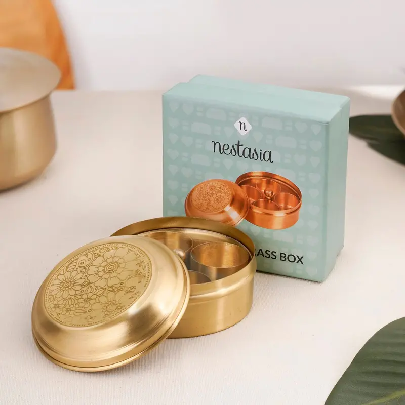 Brass Marigold Mukhwas Box – Handcrafted Traditional Spice & Mouth Freshener Container 1