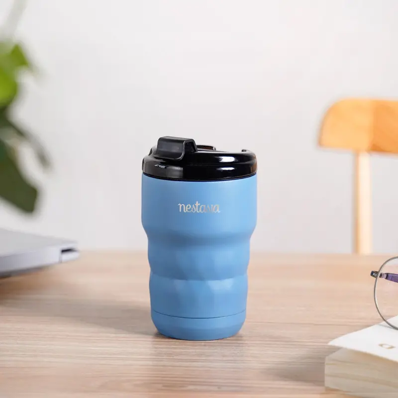 Brewster Azure Blue Copper-Finish Travel Mug – Easy-Sip Design, 350Ml 1
