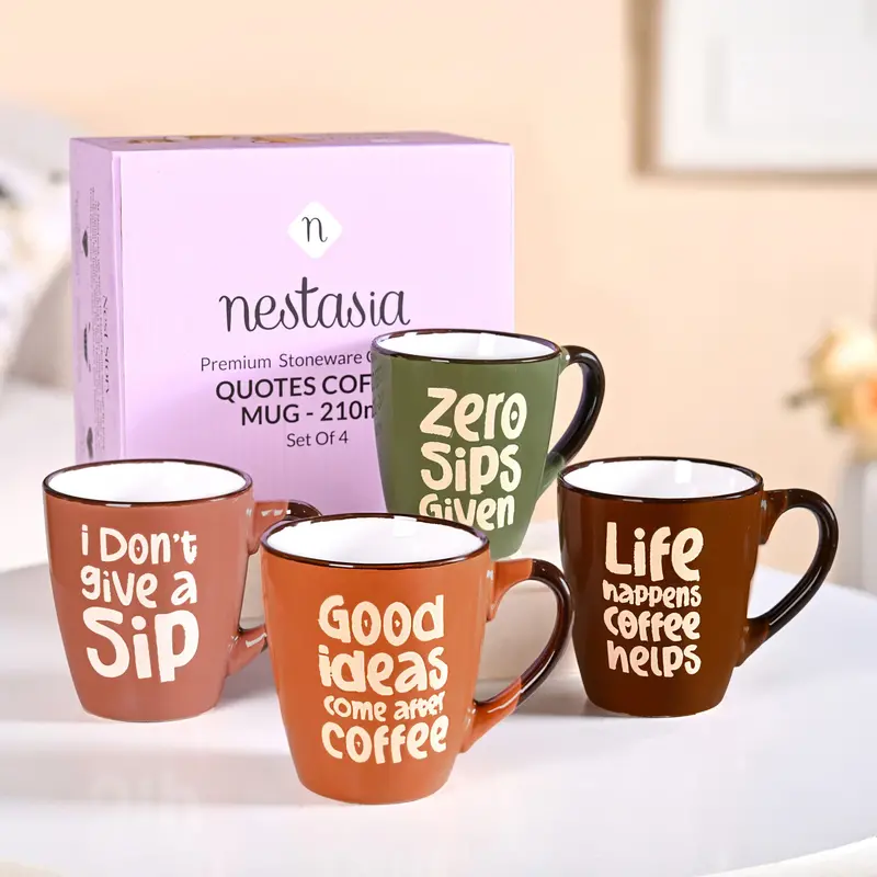 Brewtopia Ceramic Coffee Mug Set – Set Of 4, 210Ml Barista-Style Drinkware 1